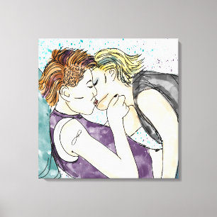 Toile LGBTQIA+ Femmes Kisser Aquarelle Art