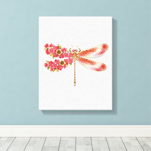 Toile libellule de fleurs avec sakura de bijoux (Insitu (Plancher de Bois))