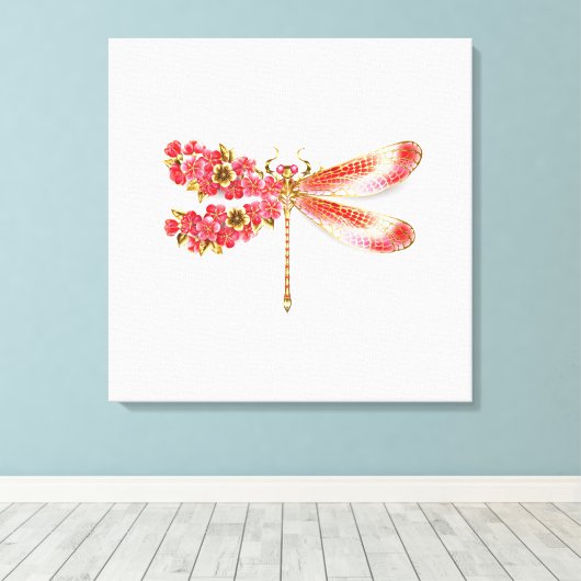 Toile libellule de fleurs avec sakura de bijoux (Insitu (Plancher de Bois))