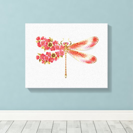 Toile libellule de fleurs avec sakura de bijoux (Insitu (Plancher de Bois))