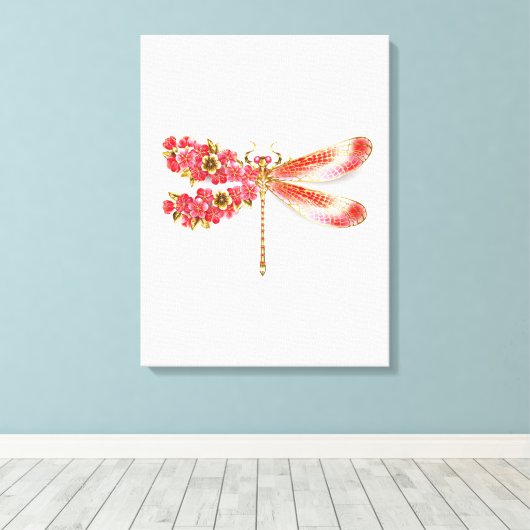 Toile libellule de fleurs avec sakura de bijoux (Insitu (Plancher de Bois))