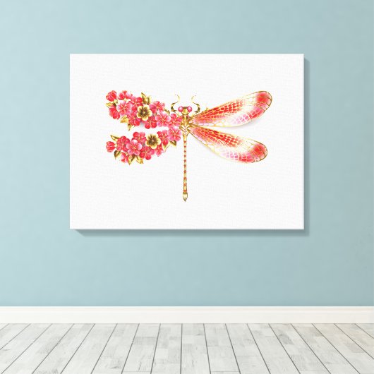 Toile libellule de fleurs avec sakura de bijoux (Insitu (Plancher de Bois))