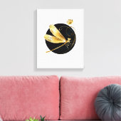 Toile libellule d'or en cercle noir (Insitu(Salon))