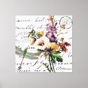 Toile Libellule et fleurs
