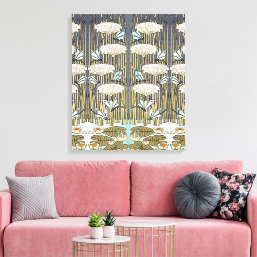 Toile Libellule et Lys Vert Sauge Vintage Art (Insitu(Salon))