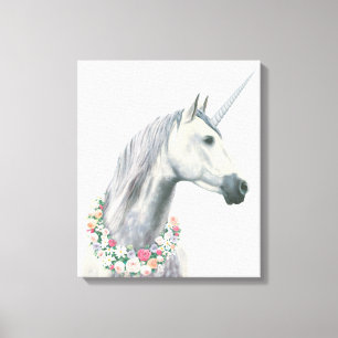 Toile Licorne d'esprit avec des fleurs autour de cou