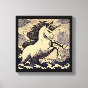 Toile Licorne Fantastique - Gravure sur bois 1