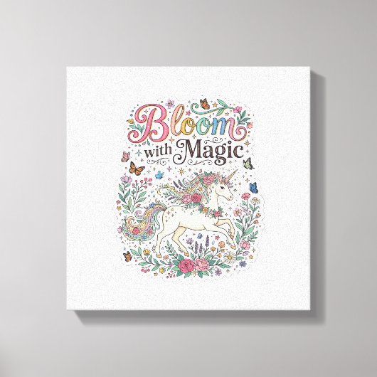 Toile Licorne Fleurir avec Magie Premium Vector Typograp (Recto)