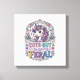 Toile Licorne Mignonne mais Légèrement Sauvage Fond Blan