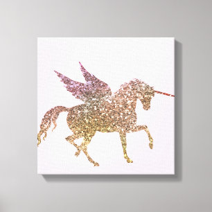 Toile Licorne Pégase Cheval Pailleté Strass Doré Tendanc