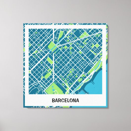 Toile Lienzo mapa minimalista Barcelona - Azul-Verde (Recto)
