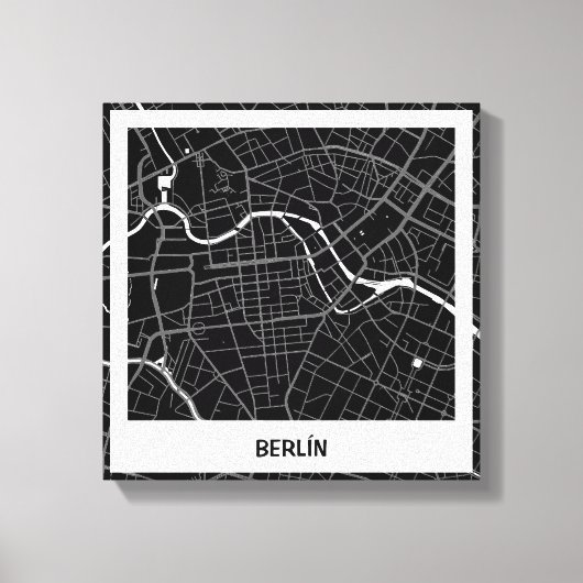 Toile Lienzo mapa minimalista Berlín - Negro-blanco (Recto)