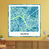 Toile Lienzo mapa minimalista Valencia - Azul-Verde (Insitu(Salon))