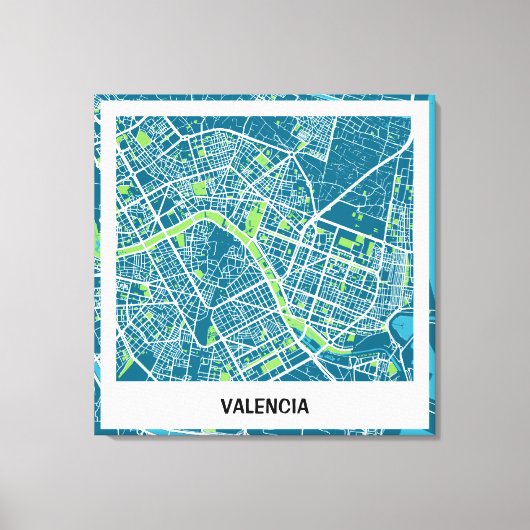Toile Lienzo mapa minimalista Valencia - Azul-Verde (Recto)