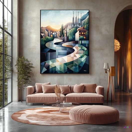 Toile Ligne aérienne de Barcelone géométrique Abstraite