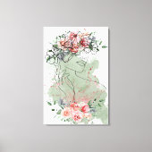 Toile Ligne art femme avec fleurs rose éclat d'eau (Recto)