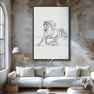 Toile Ligne artistique minimaliste cheval mur noir blanc
