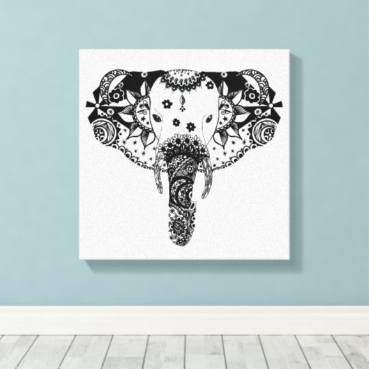 Toile Ligne moderne noir et blanc enchevêtrement éléphan (Insitu (Plancher de Bois))