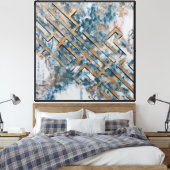 Toile Lignes dorées dans un calme bleu (Insitu(Chambre))