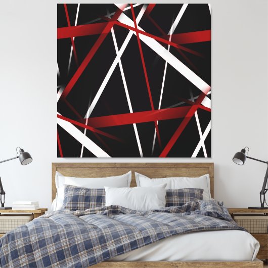 Toile Lignes rouges et blanches Abstraites sur Arrière - (Insitu(Chambre))