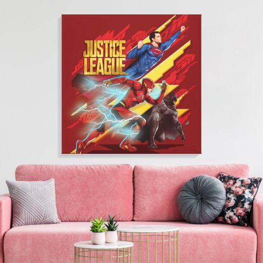 Toile Ligue de Justice | Badge Superman, Flash et Batman (Insitu(Salon))