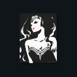 Toile Ligue de Justice | Wonder Woman Noir Pop Art<br><div class="desc">Découvrez ce dessin stylisé noir et blanc de la Femme Merveilleuse de la Ligue de la Justice. Cette pop art d'inspiration noire a une tache rouge de couleur pour son rouge à lèvres.</div>