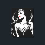 Toile Ligue de Justice | Wonder Woman Noir Pop Art<br><div class="desc">Découvrez ce dessin stylisé noir et blanc de la Femme Merveilleuse de la Ligue de la Justice. Cette pop art d'inspiration noire a une tache rouge de couleur pour son rouge à lèvres.</div>