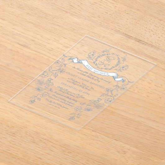 Toile  lijst Chinoiserie Baby shower Acryl Uitnodigingen (Laagn)