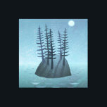 Toile L'île dans l'art océanique<br><div class="desc">Une île isolée au milieu de l'océan avec des pins. La lune brille sur cette scène paisible,  et l'aventurier est à l'honneur ! Peinture marine originale de Nic Squirrell.</div>
