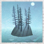 Toile L'île dans l'art océanique<br><div class="desc">Une île isolée au milieu de l'océan avec des pins. La lune brille sur cette scène paisible, et l'aventurier est à l'honneur ! Peinture marine originale de Nic Squirrell.</div>