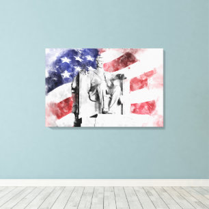 Toile Lincoln Memorial aquarelle avec drapeau américain