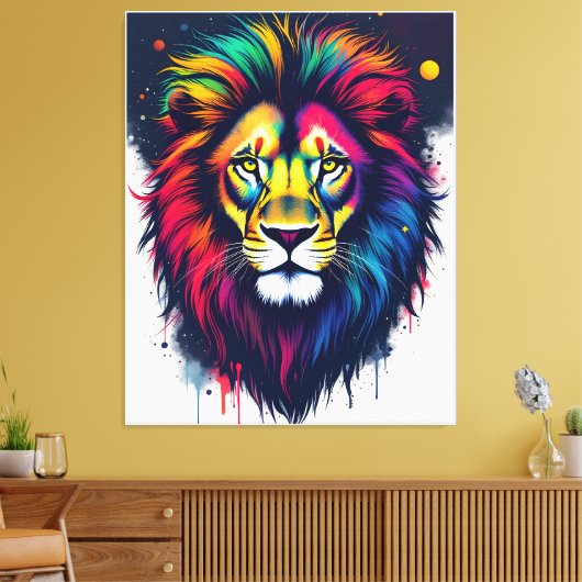 Toile Lion abstrait multicolore vibrant (Insitu(Salon))