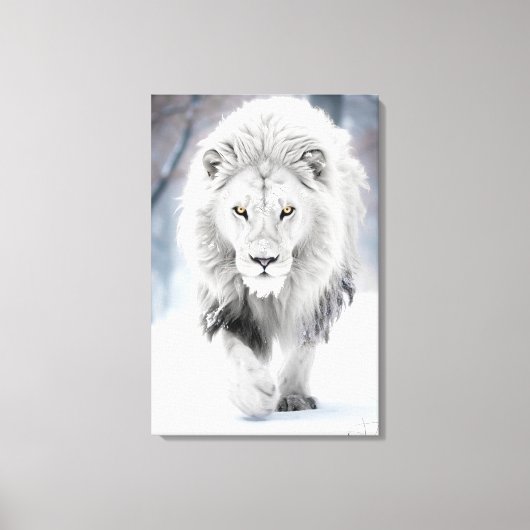 Toile Lion blanc majestueux en hiver Wonderland Design (Recto)