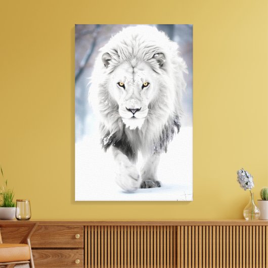 Toile Lion blanc majestueux en hiver Wonderland Design (Insitu(Salon))