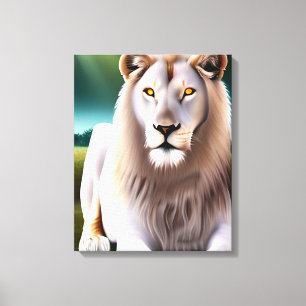 Toile Lion Blanc Majestueux Yeux Dorés Art Éthéré
