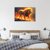 Toile Lion de flammes brûlant volcan feu imaginaire art (Insitu(Chambre))