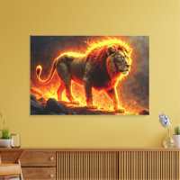 Lion de flammes brûlant volcan feu imaginaire art