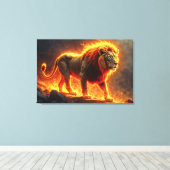 Toile Lion de flammes brûlant volcan feu imaginaire art (Insitu (Plancher de Bois))