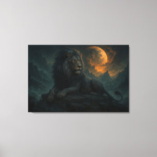 Toile Lion Épique au Clair de Lune – Gardien Céleste de