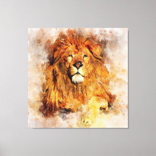 Toile Lion mâle avec grand portrait d'aquarelle de manne