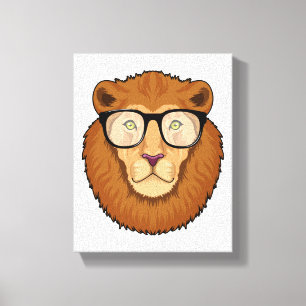 Toile Lion Nerd avec lunettes