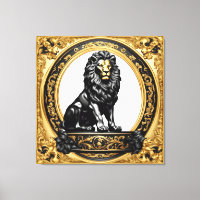 Lion or et cadre ornemental noir
