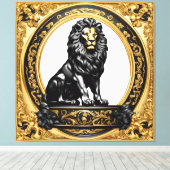 Toile Lion or et cadre ornemental noir (Insitu (Plancher de Bois))