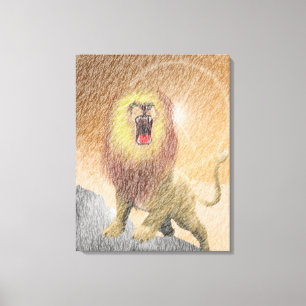 Toile Lion Orange Crayon Fin
