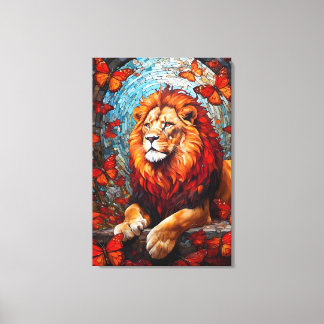 Toile Lion painting that evokes the art of church glass