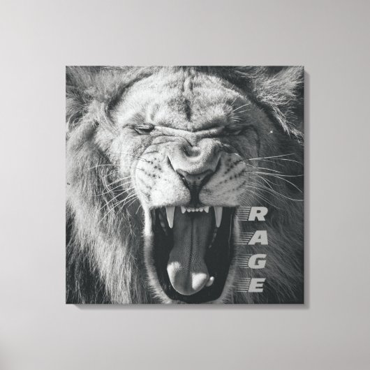 Toile Lion Rage noir et blanc Rocher (Recto)