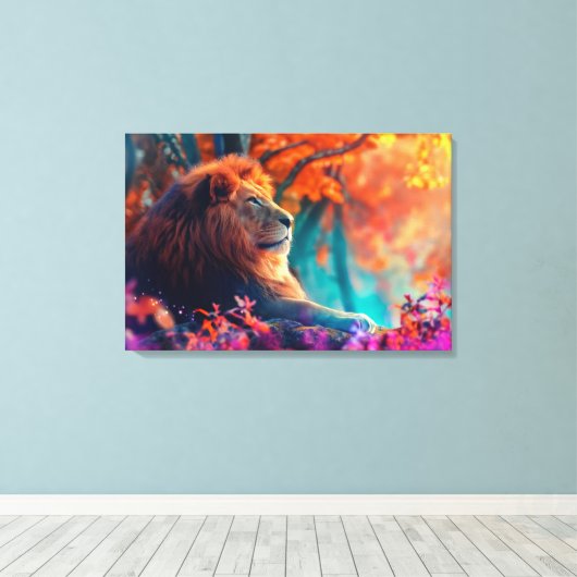 Toile Lion royal dans la conception forestière enchantée (Insitu (Plancher de Bois))