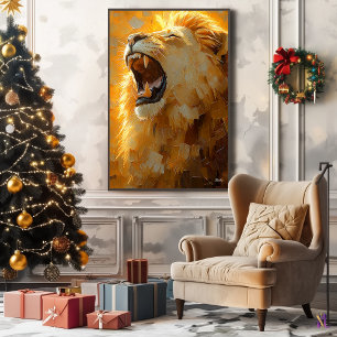 Toile Lion Rugissant dans l'Art Dynamique Impasto