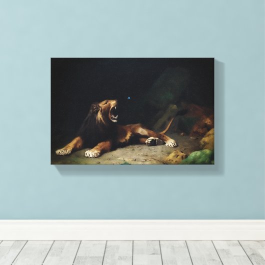 Toile Lion Snapping à un papillon (Insitu (Plancher de Bois))