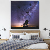 Toile Lion Spirit & Silhouette dans le ciel nocturne (Insitu(Chambre))
